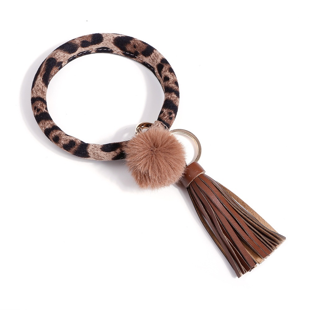 Leopard keyring bracelet keychain leather tassel